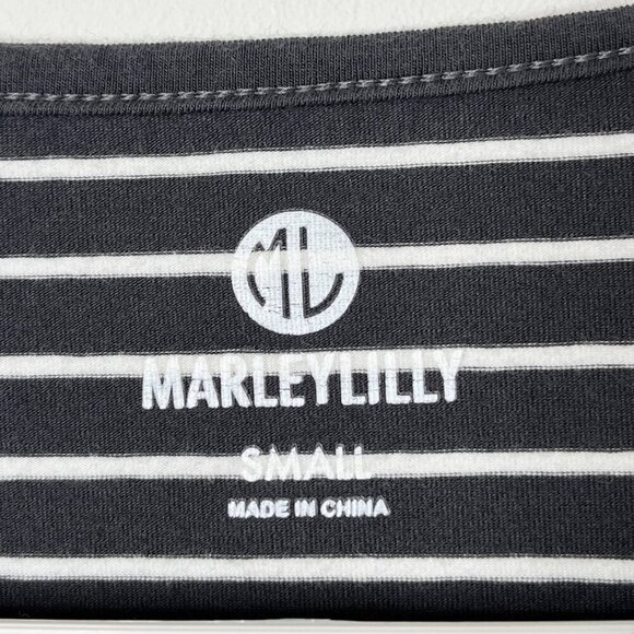 Marleylilly Women's T-Shirt S Black & Gray Striped Monogrammed Suede Long Sleeve - Picture 6 of 9